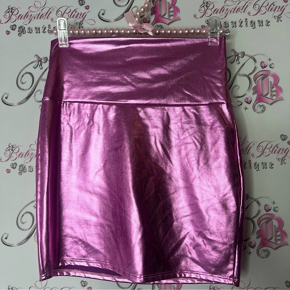 Seduction mini skirt shiny shimmer pink purple Metallic Pink Skirt